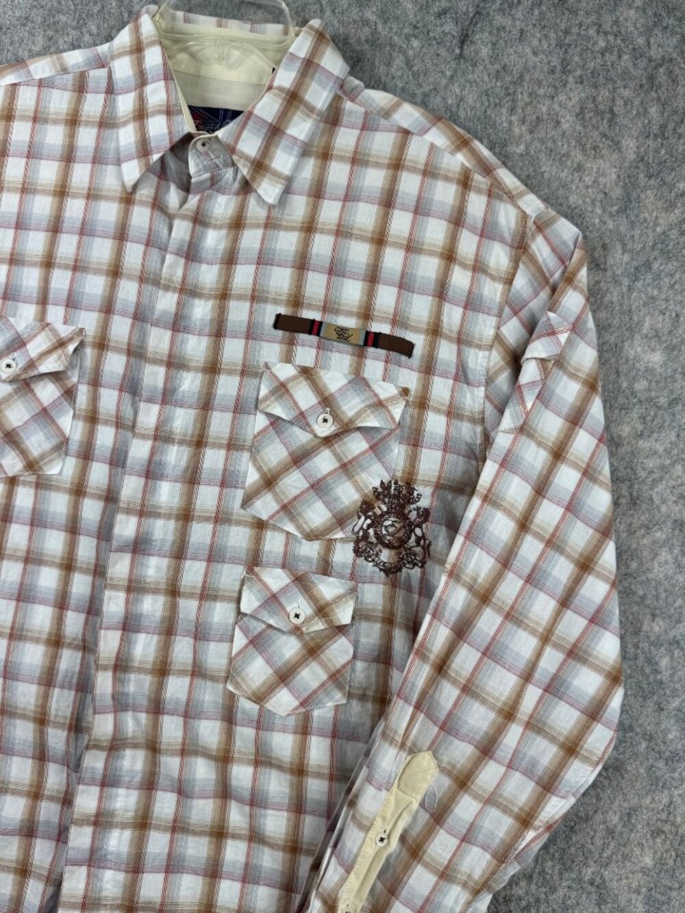 Vintage English Laundry Mens Plaid Shirt French Cuff Embroidered Sz XXL Cotton - Picture 2 of 16